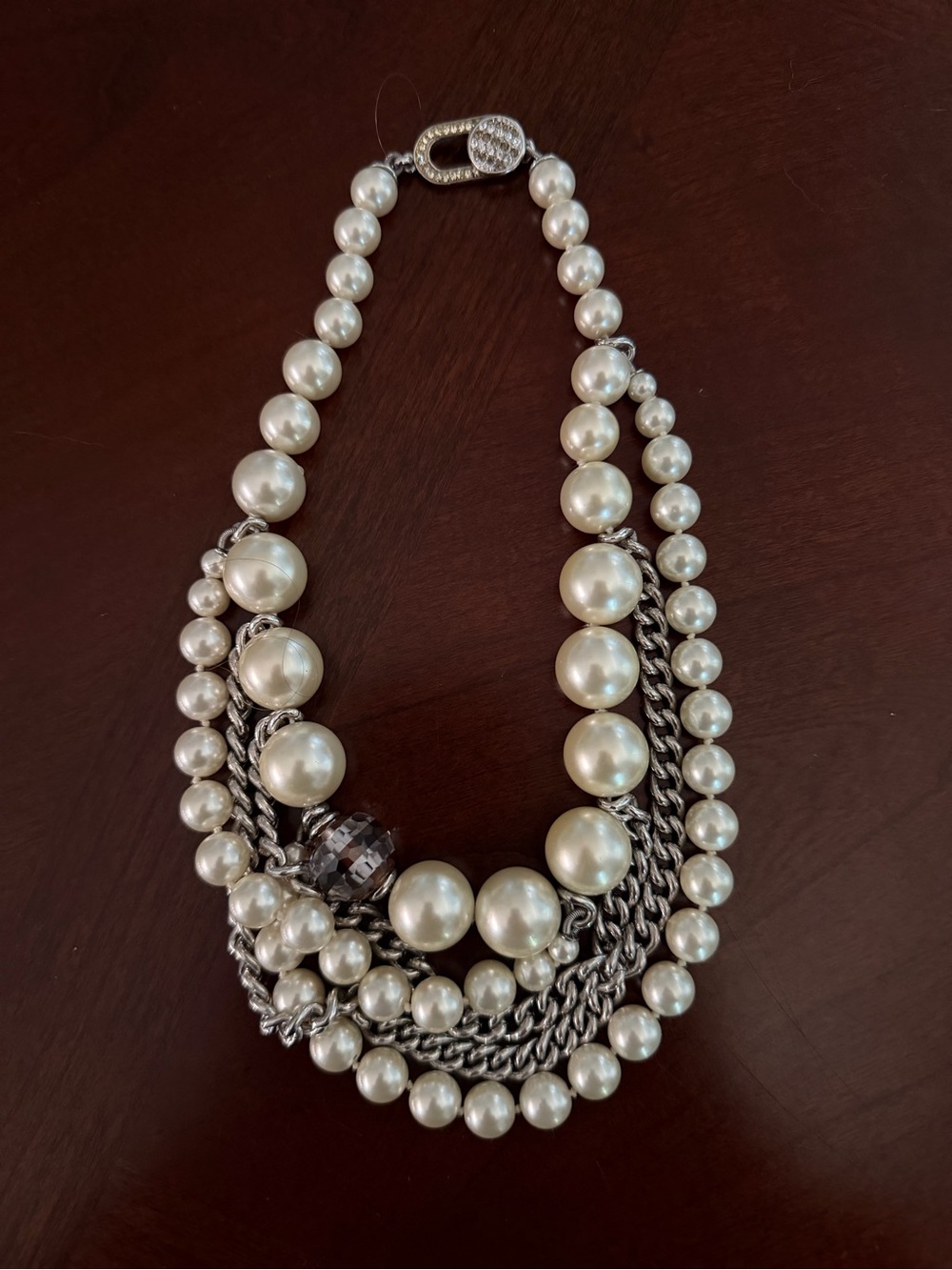 Vintage Henri Bendel Multi Strand Pearl and Silver Chain Collar Necklace EUC